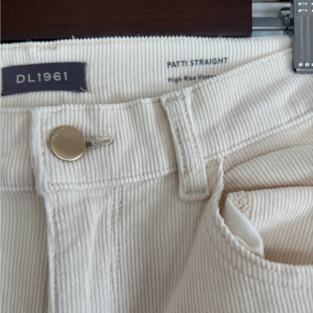 DL1961 Corduroy Patti Straight Leg High Rise Vintage Ankle Jeans, Ecru - Picture 4 of 7